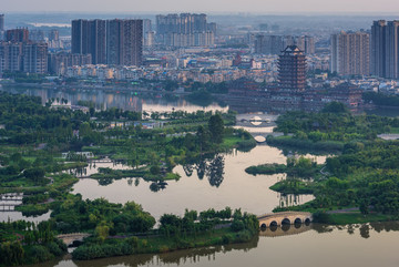 眉山東坡島濕地城市全景