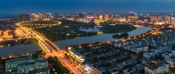 眉山東坡島濕地城市全景夜景