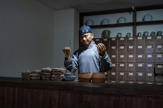古代中藥鋪蠟像場(chǎng)景