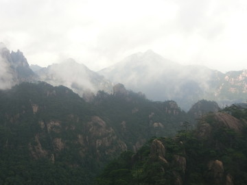黃山山峰云霧松