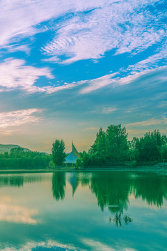 碧水藍天青州堯王湖風景