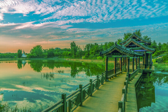 青州堯王湖晚霞風(fēng)景