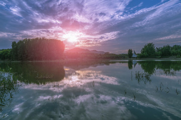 青州堯王湖晚霞風(fēng)景