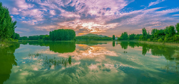 青州堯王湖晚霞風(fēng)景