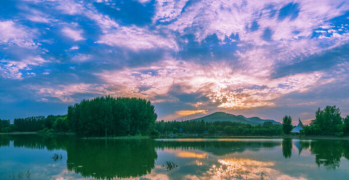 青州堯王湖晚霞風(fēng)景