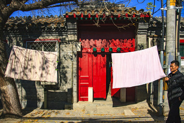 北京,四合院,老房子,老街,巷子,秋天,陽(yáng)光,曬衣物