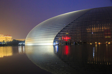 北京,國家大劇院,建筑,倒影,外景