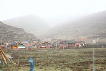 四川,黃龍,雪山,寒冷,村莊,戶外