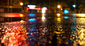 江蘇,南京,街頭,夜色,燈光,樹影,影子,水,雨后,路面
