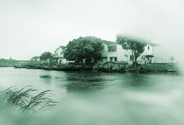 江蘇,昆山,錦溪古鎮(zhèn),江南,水鄉(xiāng),船,老房子,古建筑,民居,雨,畫意,古橋