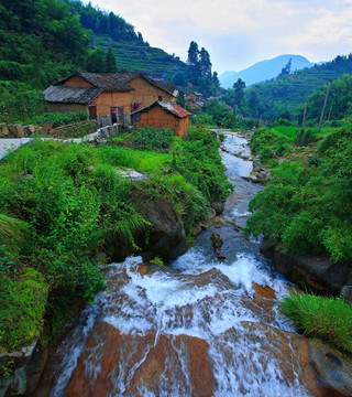 浙江,麗水,云和縣,云和梯田,鄉(xiāng)村,山村,稻田,小溪
