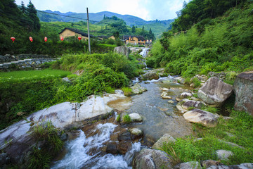 浙江,麗水,云和縣,云和梯田,鄉(xiāng)村,山村,稻田,小溪