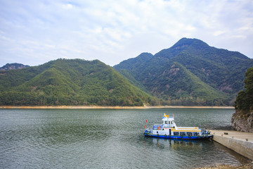浙江,臺(tái)州,臨海,涌泉,牛頭山,水庫(kù),船,公園,大壩