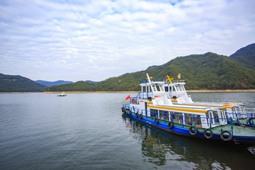 浙江,臺(tái)州,臨海,涌泉,牛頭山,水庫(kù),船,公園,大壩