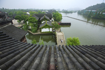 浙江,紹興,鑒湖,魯鎮(zhèn),柯巖風(fēng)景區(qū),江南,水鄉(xiāng),船,石雕,佛像