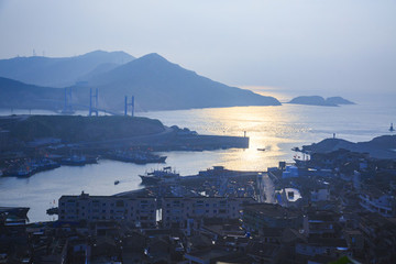 浙江,舟山,嵊山,海島,橋,海面,俯瞰,漁村,全景