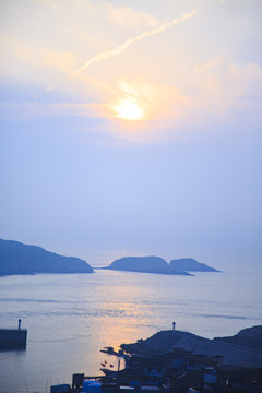 浙江,舟山,嵊山,海島,橋,海面,俯瞰,漁村,全景