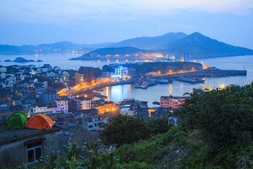 浙江,舟山,嵊山,海島,橋,海面,俯瞰,漁村,全景