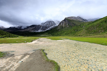 稻城亞丁洛絨牛場雪山草甸河流