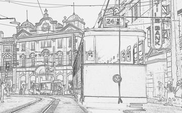 老上海街景素描懷舊照片