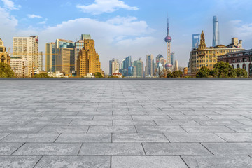 地磚地面和上海現(xiàn)代建筑群