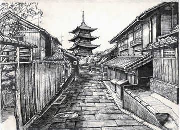 線描古建筑