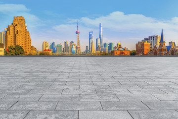 地磚地面和上?，F(xiàn)代建筑群