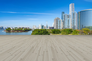 地磚地面和陸家嘴金融區(qū)建筑群