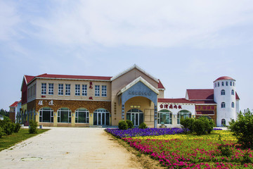 錦州世博園建筑與花草地