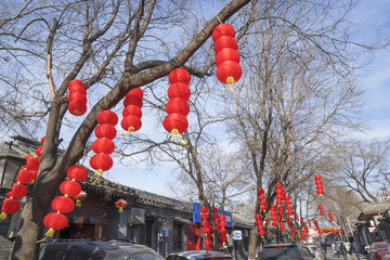春節(jié)期間北京胡同燈籠
