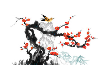石頭梅花花鳥國畫裝飾畫