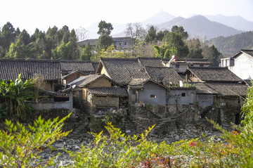 樹木掩隱的山村小鎮(zhèn)