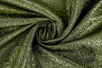 黄绿色暗花缎面质地窗帘布背景
