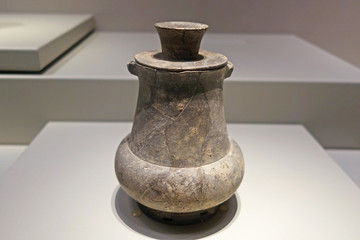 黑陶帶蓋雙鼻壺