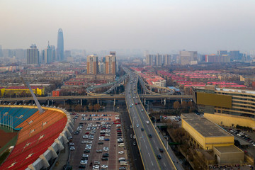 航拍濟(jì)南市玉函立交橋9