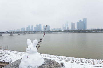 雪景湘江橘子洲