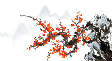 石頭梅花中國(guó)水墨畫