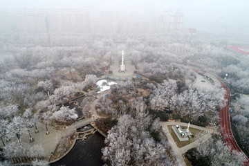 航拍運(yùn)城航天公園雪景
