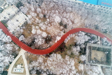 航拍運(yùn)城航天公園雪景