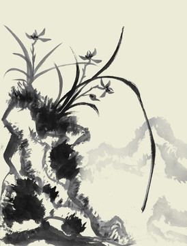 石頭蘭花裝飾畫