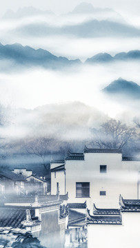 水墨山水豎幅