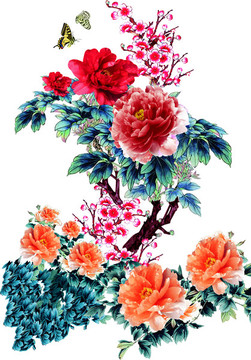 復古牡丹樹枝梅花