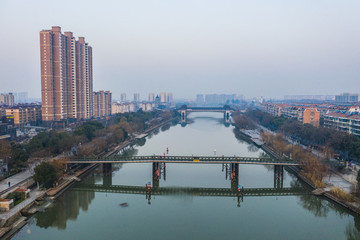 航拍建設(shè)中的南京六合龍津橋2