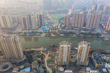 航拍建設(shè)中的南京六合龍津橋10