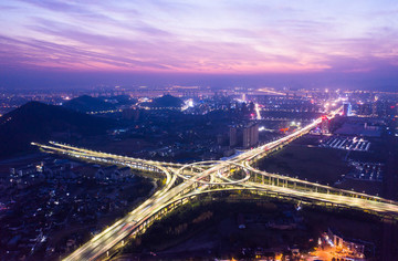 航拍城市立交橋夜景