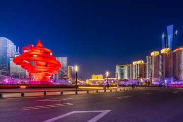 青島五四廣場建筑夜景燈光秀