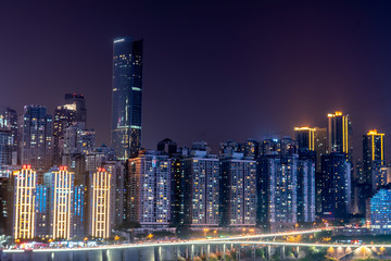 中國(guó)重慶城市夜景的建筑群