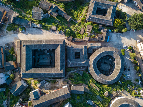 航拍中國福建初溪客家土樓群