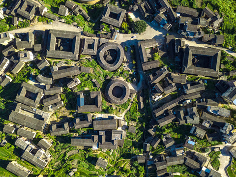 航拍中國福建初溪客家土樓群
