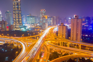 航拍上海延安東路高架橋夜景30